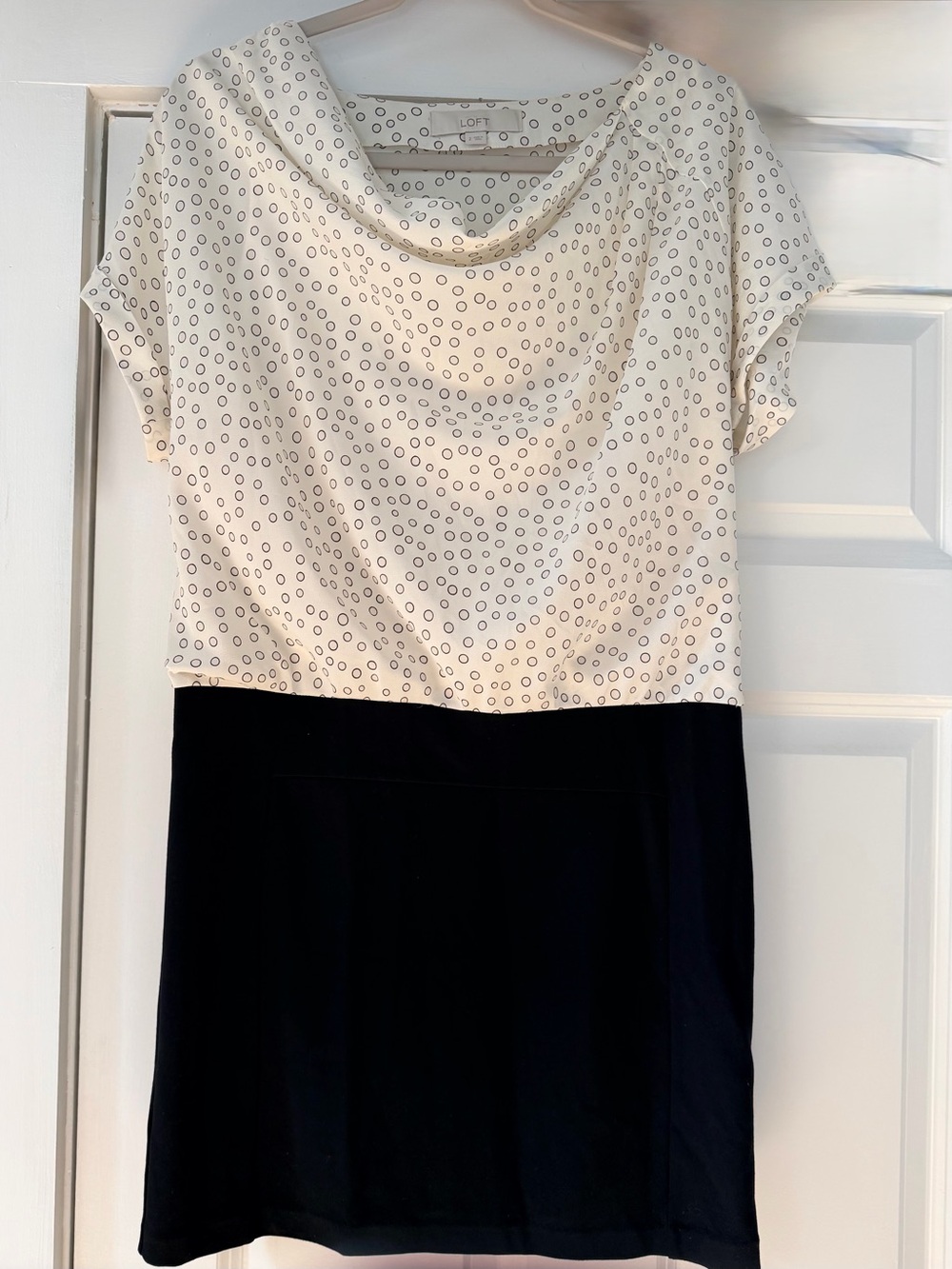 LOFT Two-Tone Cowl Neck Dress in Ivory and Black